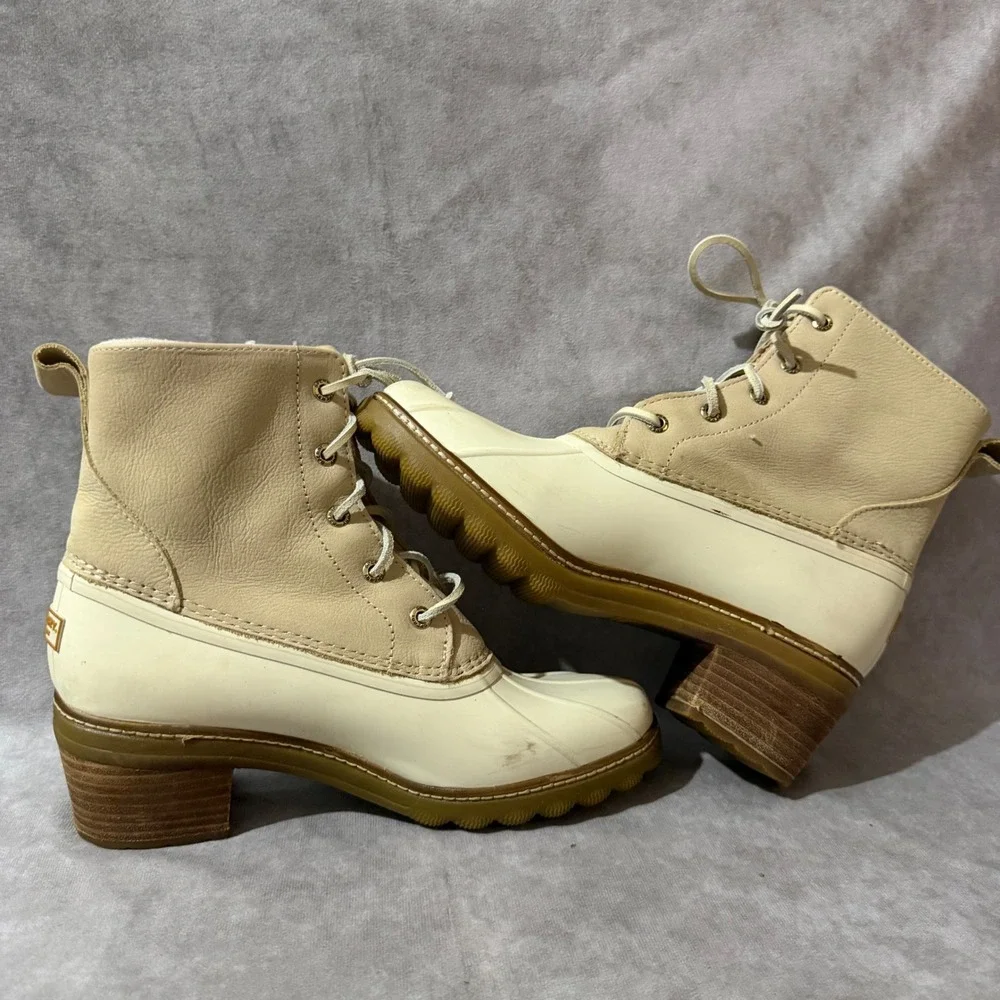 Sperry Syren Gulf Duck Boots Womens 9 Cream Tan Good Heeled Waterproof STS85829